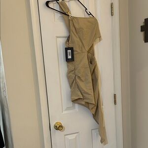 NWT PrettyLittleThing Beige Asymmetrical dress